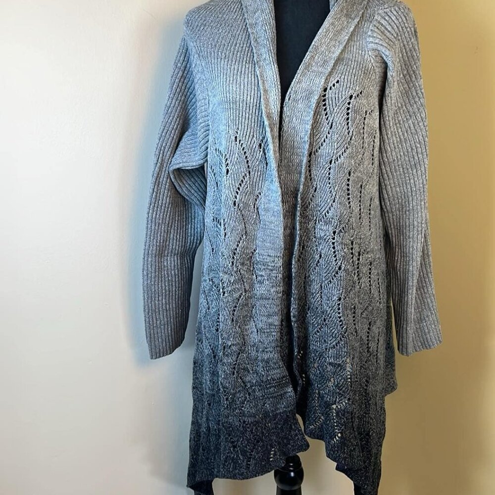 Coldwater Creek Open Face Open‎ Crochet Gray Ombre 1X Cardigan